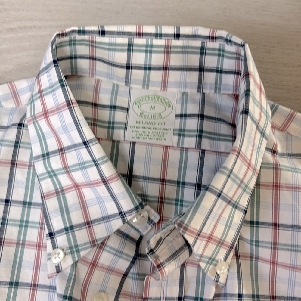 Like New! Brooks Brothers windowpane Reg Fit Dress Shirt Non-Iron Size Medium - Picture 2 of 7